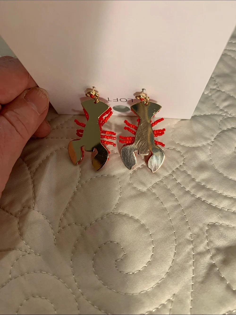LOFT Red and Yellow Beaded Lobster Drop Earrings